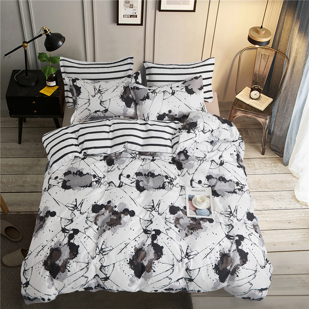 

Ink Painting Print Bedding Sets A/B Double-Sided Strip Pattern Quilt Cover Pillowcase Home Decor Twin Queen King Size