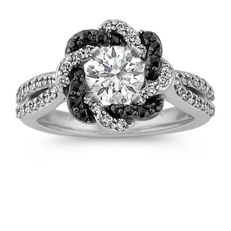 

2023Trend Atmospheric Flower Gun Black Two-Tone Rose Women's Rings Bijouterie Female engagement Wedding Accessories Female Ring
