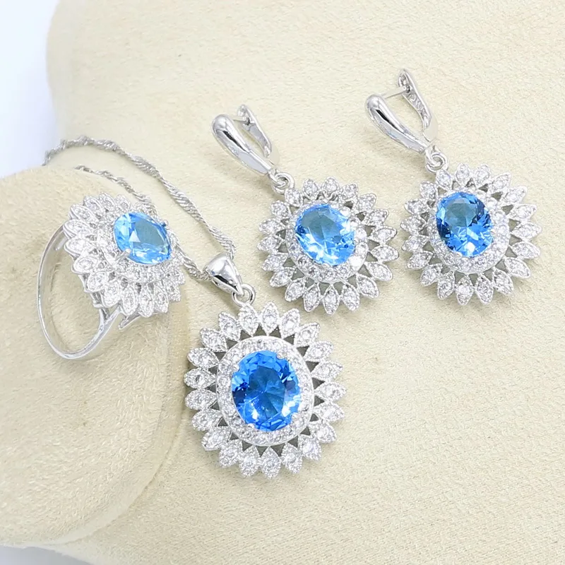 Светло-голубой белый циркон серебряный цвет свадебный браслет серьги ожерелье