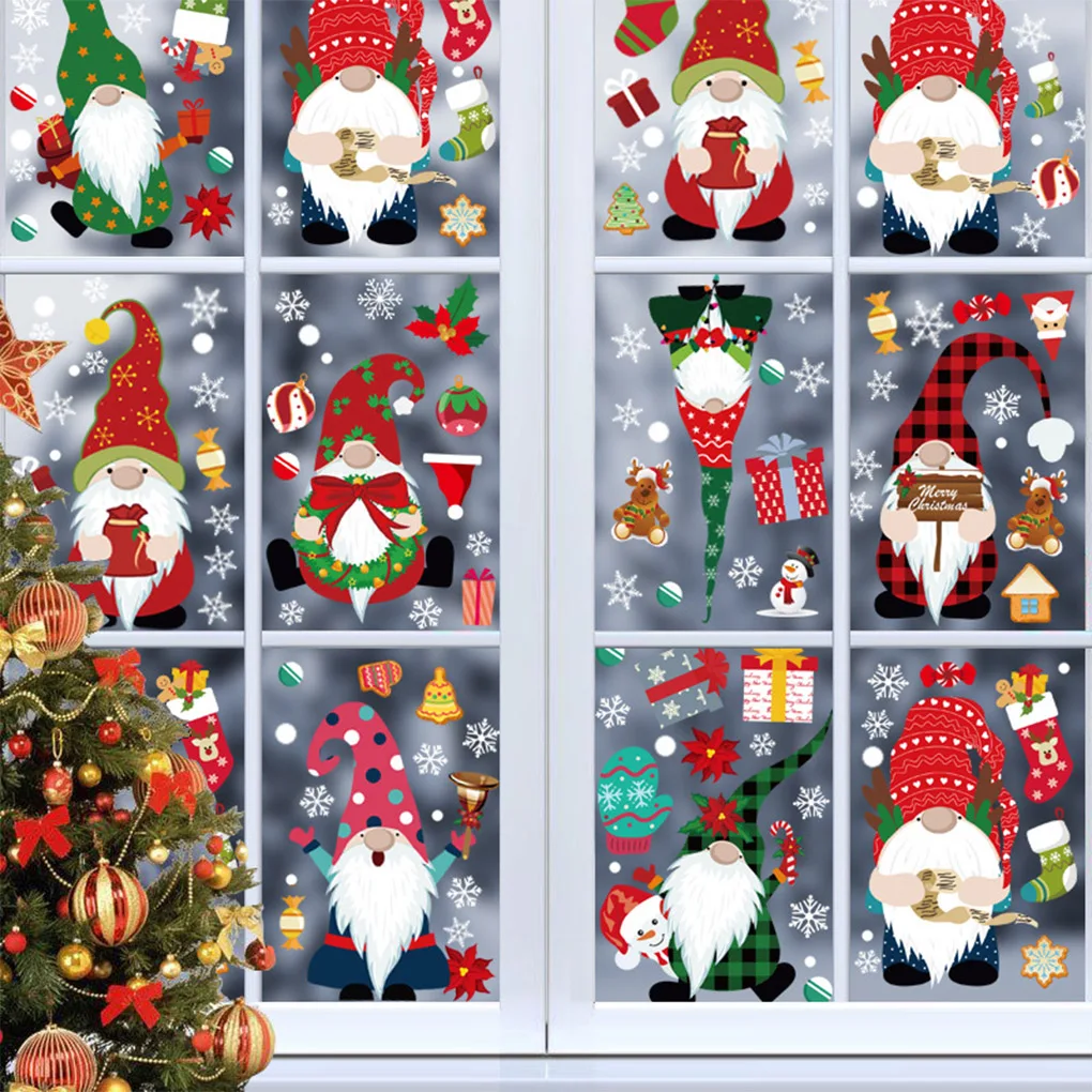 

8 Sheets Christmas Window Clings Snowflake Santa Claus Stickers Xmas Glass Decals Party Decorations