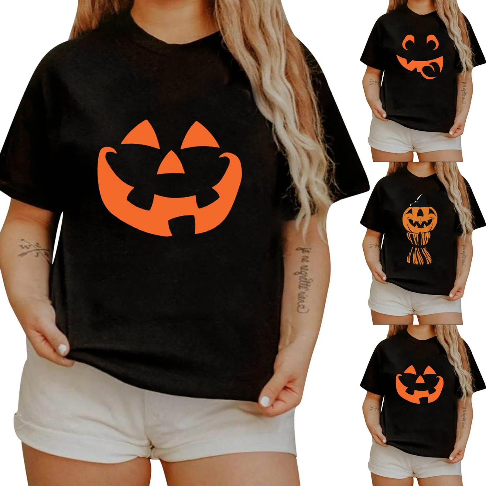 

Halloween Women Short Sleeve Ghost Face Printing Round Neck T-Shirt Tops Daily Casual All-match Lovely Girls Polyester T-shirt