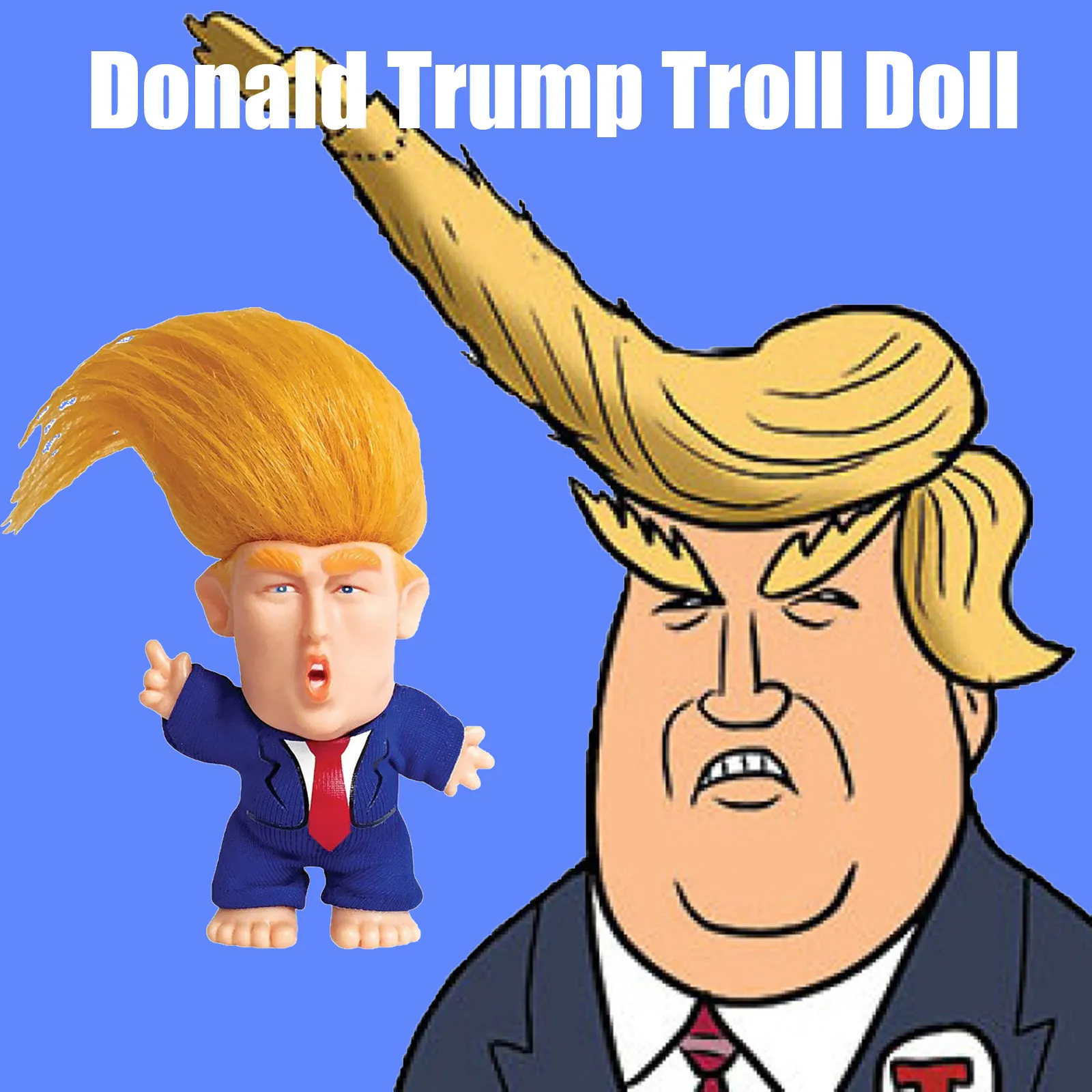 Кукла Тролль Трамп Дональд США игрушка пародия игра с волосами на волю