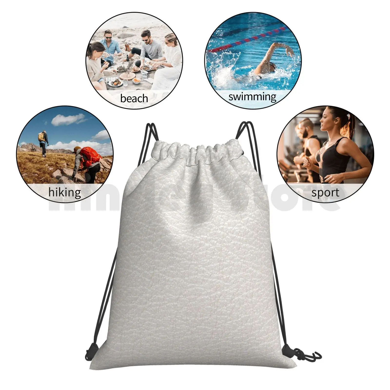

White Leather Texture Closeup Backpack Drawstring Bags Gym Bag Waterproof Abstract Accesories Animal Backdrop Background