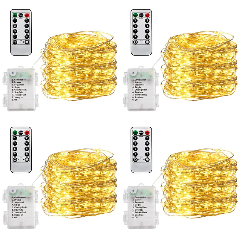 

5m/10m/20m Led Fairy String Lights with Battery Remote Timer Control Operated Waterproof Copper Wire Light 8 Modes
