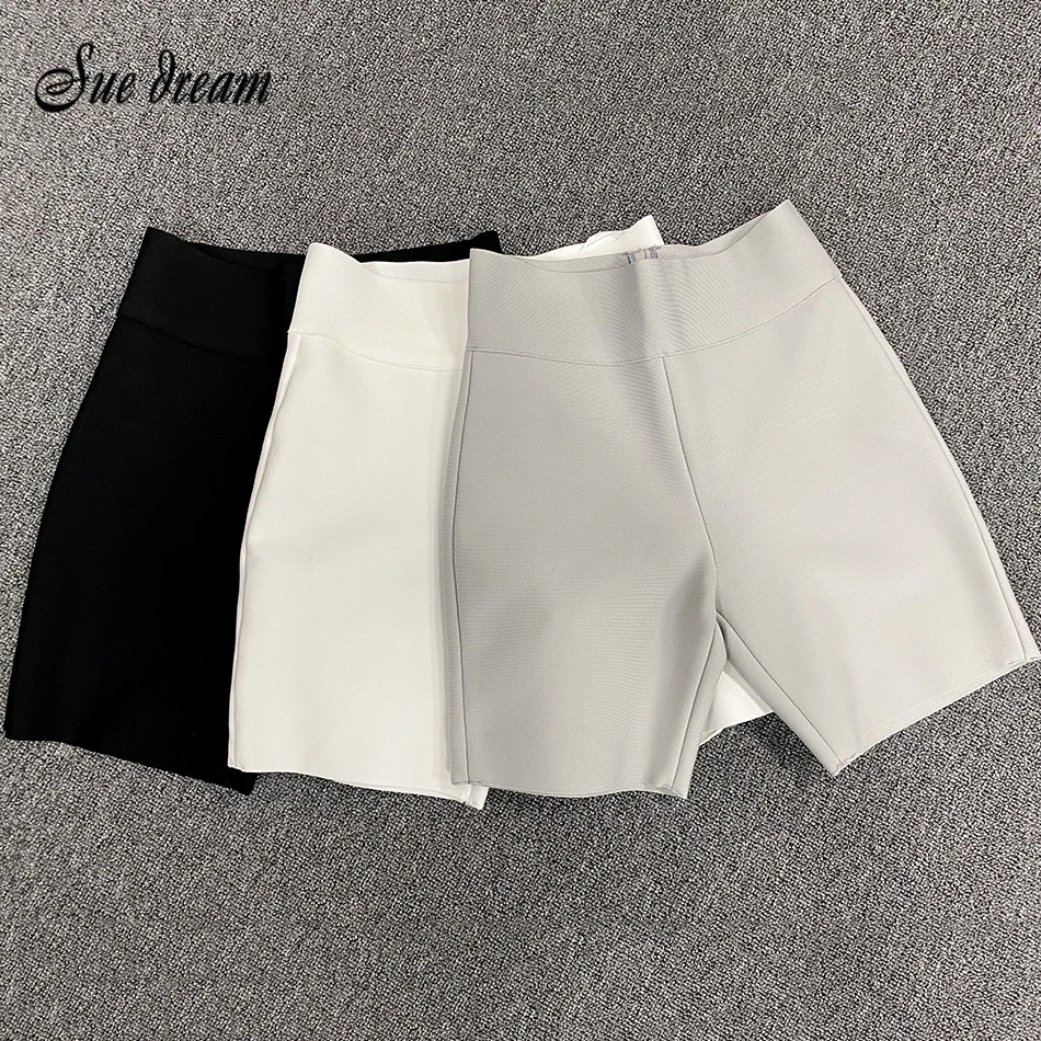 

FAKUNTN Top Quality Celebrity Grey Black White Elastic Rayon Bandage short Pants Fashion Bodycon Shorts Sports Shorts