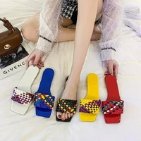 summer fashion hand woven flat womens slippers outdoor beach shoes casual color matching travel vacation womens sandals