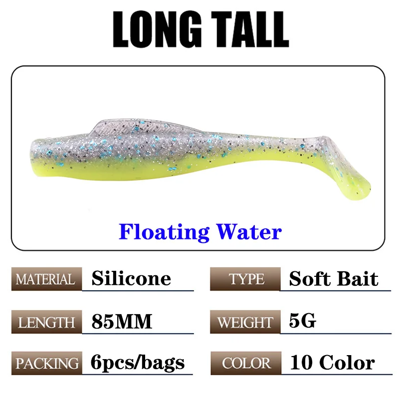 6 шт./лот мягкие приманки для рыбалки Minnow T Tail 8 5 см 5g Плавающие эластичные