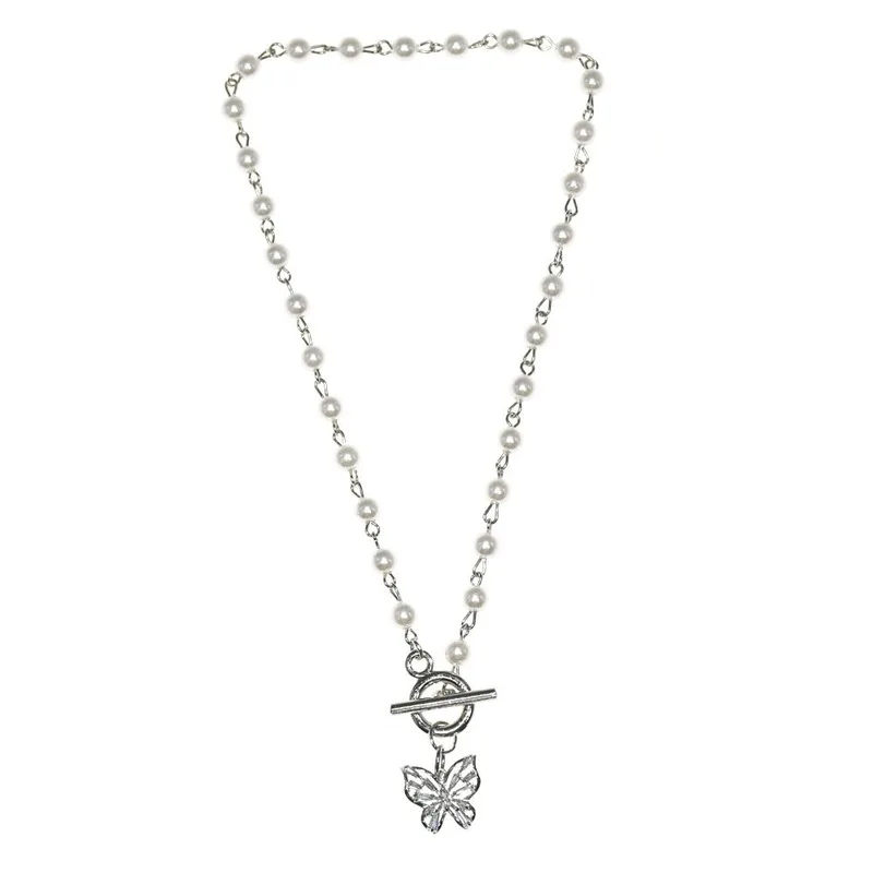 

Korean Pop Initial Pearl Butterfly Necklace Female Choker Neck Pendant OT Buckle Clavicle Chain For Women Jewelry Gift Wholesale