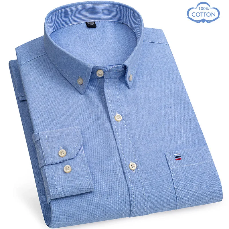 New Plus Size S To 7XL Men Long Sleeve 100% Cotton Oxford Soft Comfortable Regular Fit Quality Summer Business Man Casual Shirts