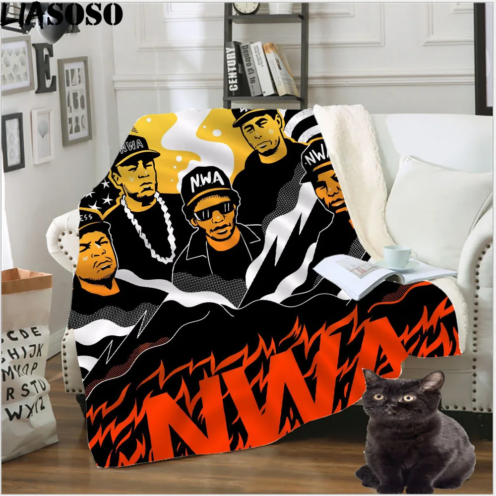 

LIASOSO N.W.A 3D Printed Blanket Rap NWA Plush Warm Home Decor Cushion Chair Sofa Cover Dr. Dre Bedding Set Sherpa Quilt Blanke