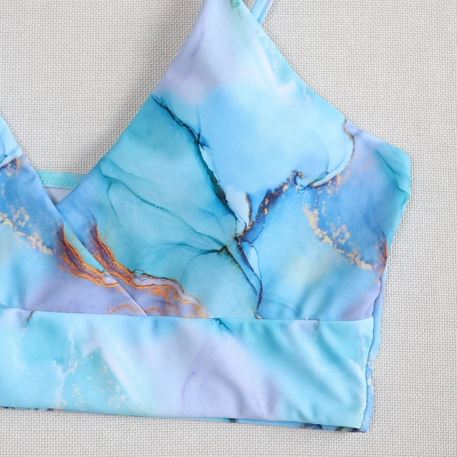 

Women Push Up High Cut Hight Waist Bikini Set Two Piece Water Color Swimsuit Bandage Bathing Suits Beach Wear Biquini Female