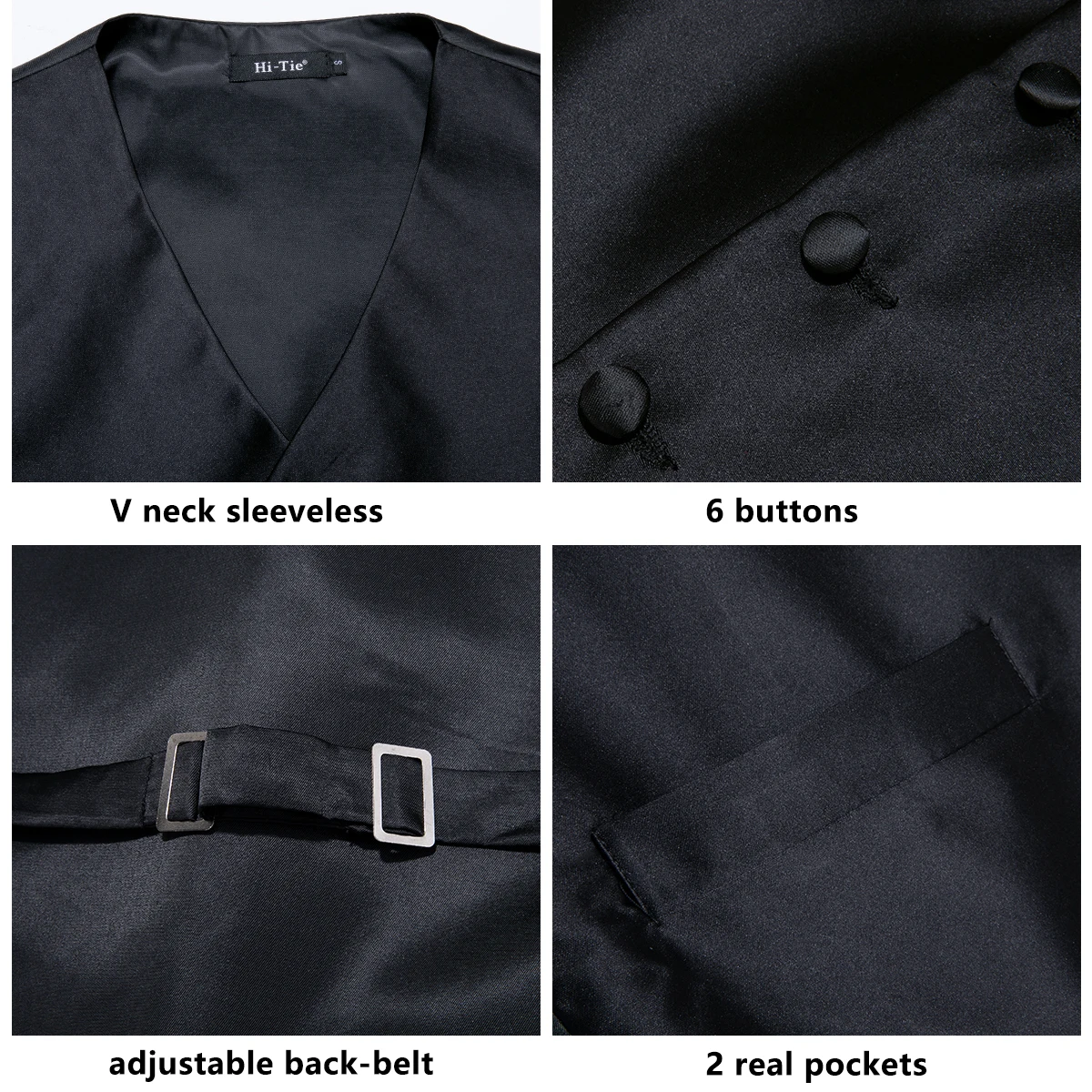 

New Top Styles Men Waistcoat Vest Black Vest For Men 100% Silk Jacquard Solid Hanky Cufflinks Formal Bussiness Party Jacket