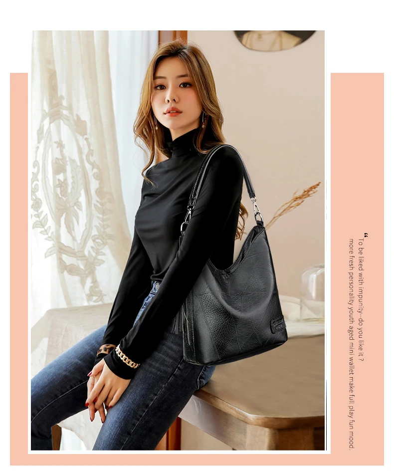 Vintage Female Shoulder Messenger Bag Ladies Soft PU Leather Crossbody Bags For Women Handbag Sac Fashion Tassel Bucket Bag