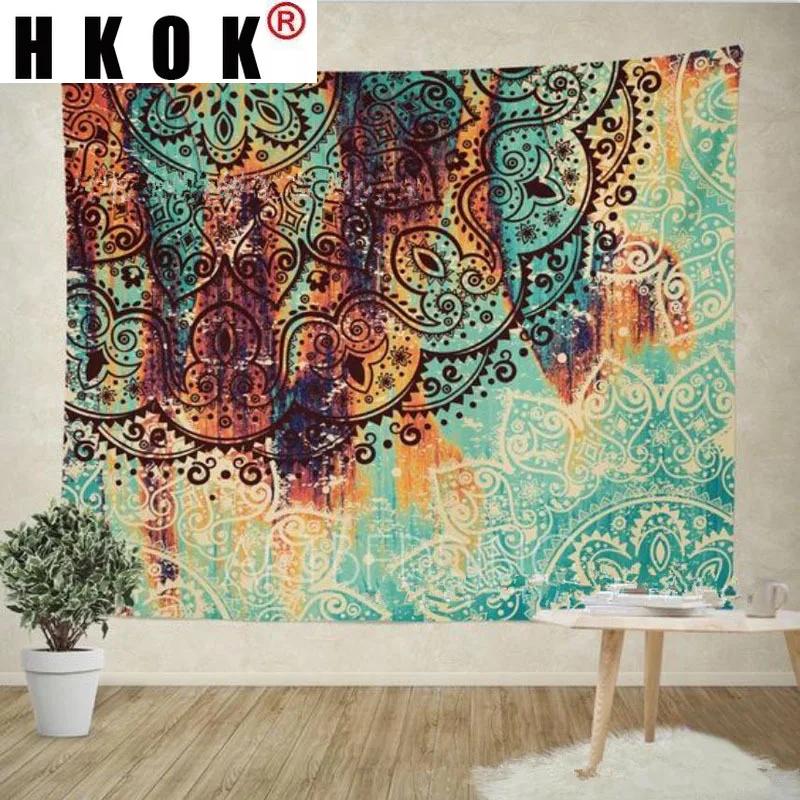 

HKOK Map Flower Mandala Tapestry Wall Hanging Fabric Mural Background Cloth Wall Rugs Towel Beach Blanket Dorm Living Home Deco