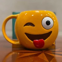 cartoon smiling face expression hand made mug simple round style home coffee shop painted ceramic creative water cup coffee cup