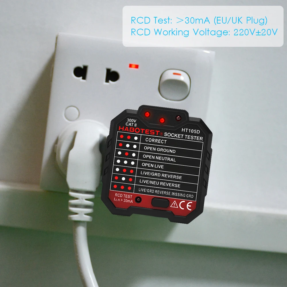 HABO испытательный усовершенствованный RCD Электрический тестер для розеток