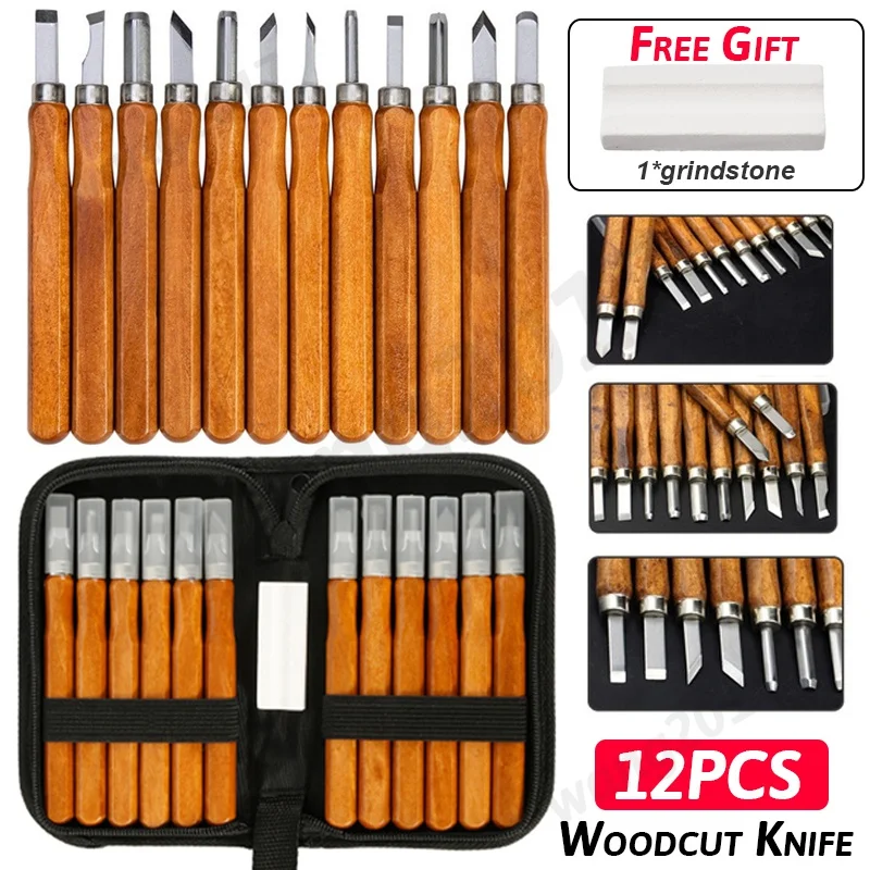 

3/5/12pcs Wood Carving Chisel Knife Tools Set DIY Woodcut Knife Sculpture Set Woodworking Pottery Ceramic Clay Hand Tool