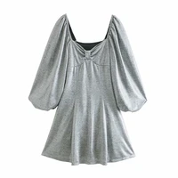dress for female spring summer new street silvergray fashion bright side vintage gilded knitting bow neck solid sexy mini dress