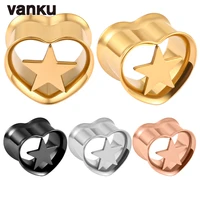 vanku 2pcs stainless steel ear plugs body piercing screw tunnels stretchers star fashion jewelry earrings expander for gift