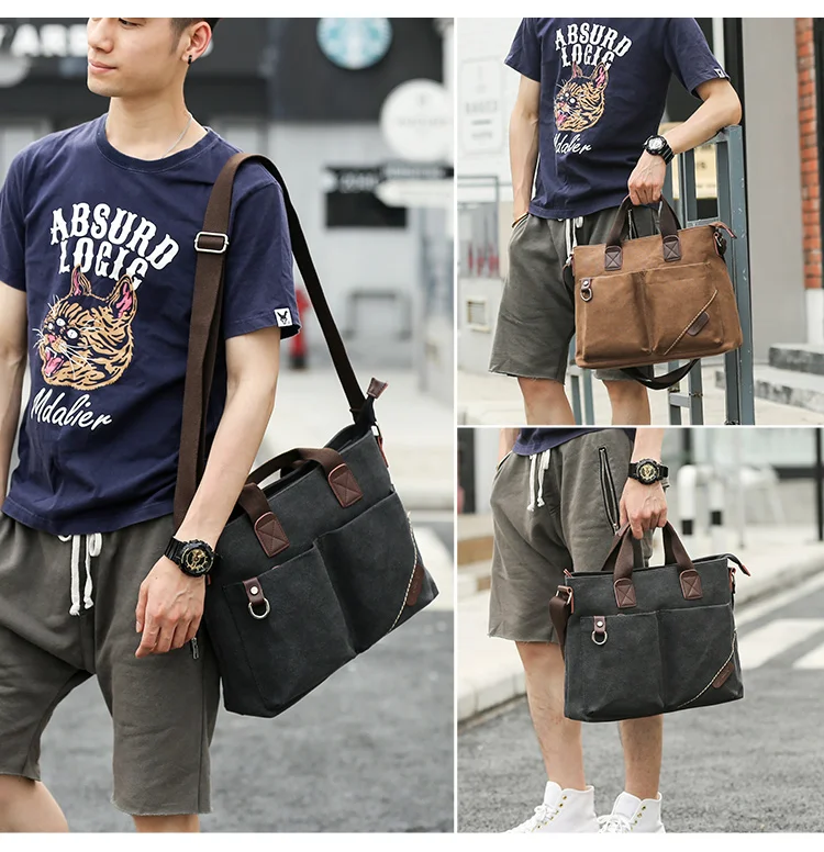 Мужская моющаяся Холщовая Сумка кожаный портфель Дорожный чемодан мессенджер