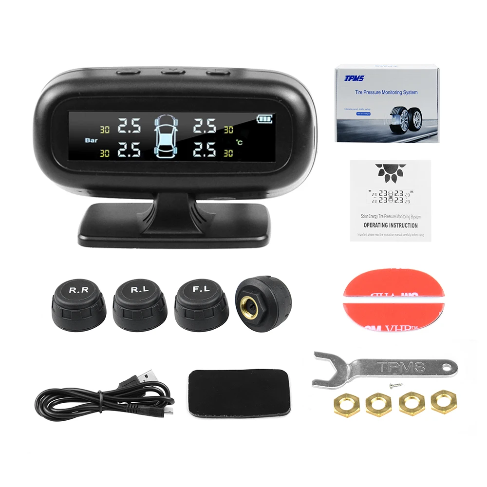 Внешняя Солнечная TPMS Автомобильная сигнализация давления в шинах монитор