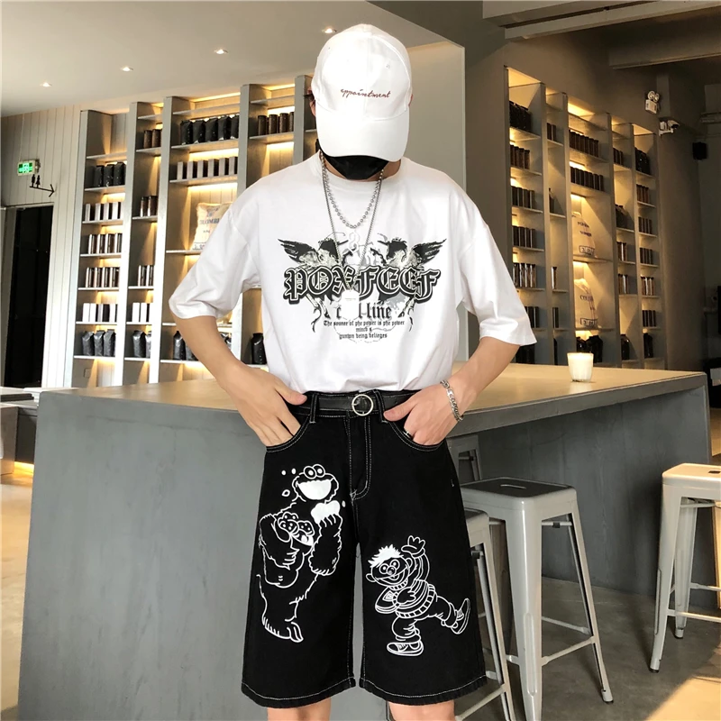 Шорты женские джинсовые с винтажным принтом хлопковые свободные штаны из денима