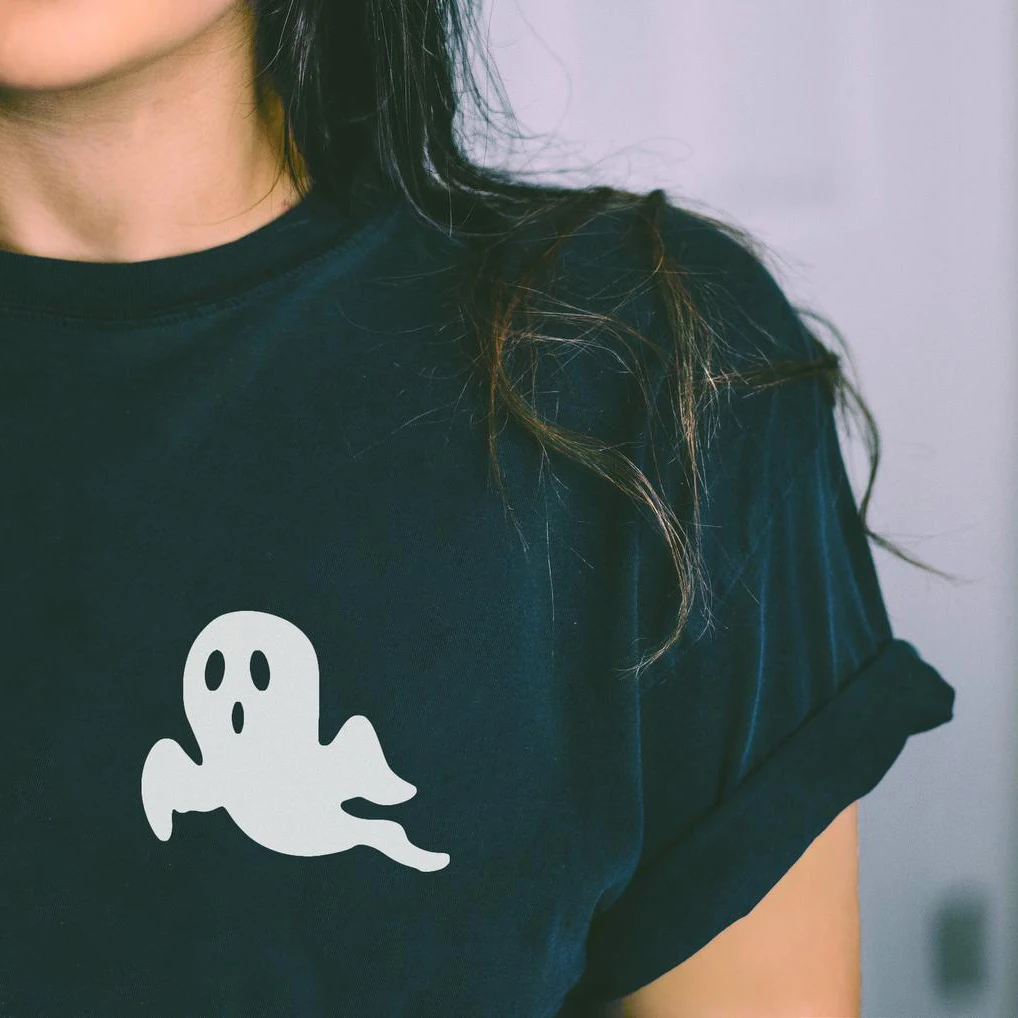 Футболка На Хэллоуин с изображением призрака Милая женская футболка на кавайная