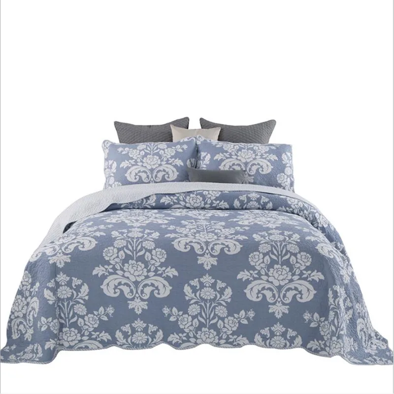 

Famvotar 100% Cotton 3 Pieces Quilted Bedspread set European style Reversible Print Coverlet Blue Idyllic Cover Queen Size