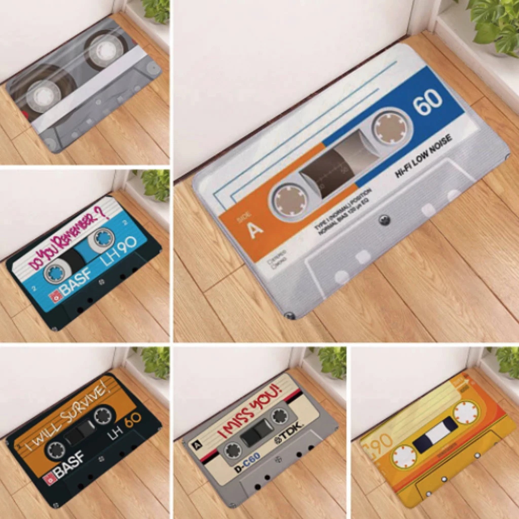 

Hot Sale Vintage Entrance Anti-Slip Doormat Magnetic casset Tape Mix Tape Carpets Bedroom Rugs Decorative Stair Mats Home
