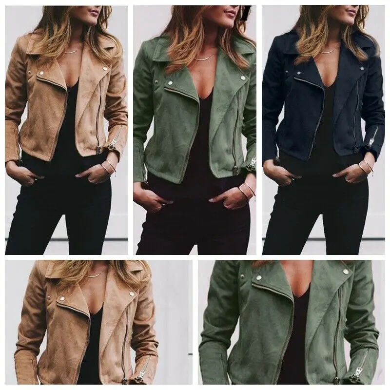 Женская замшевая куртка из искусственной кожи на молнии с открытым передом