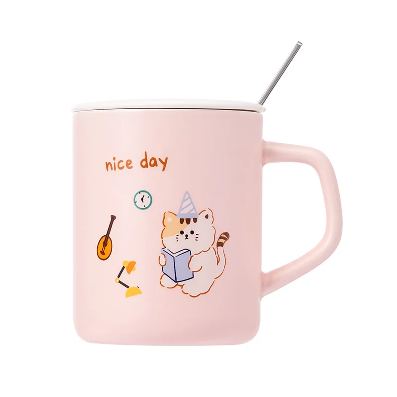 

MINISO Famous Product Cute Pet Animal Series with Lid and Spoon Ceramic Mug 350mL Cartoon Mug Water Cup