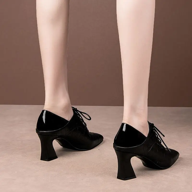 

ALLBITEFO size 34-42 square toe natural genuine leather women heels shoes fashion sexy red women's high heels high heel shoes