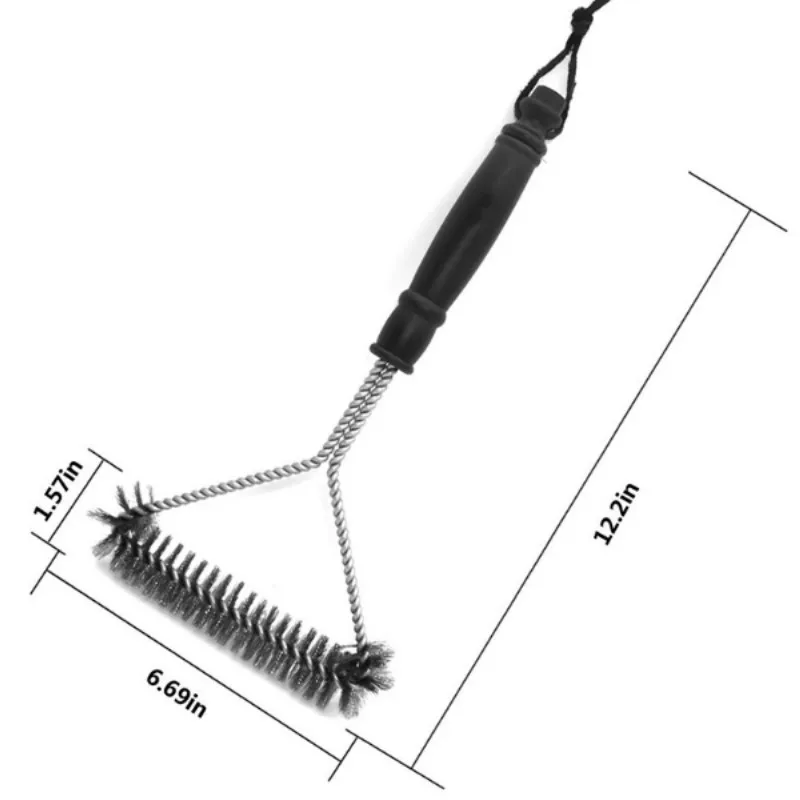 BBQ Grill Steel Wire Cleaning Brush Stainless Long Handle Y-shaped Curling Outdoor Barbecue Gear Camp Cooking Supplies | Спорт и