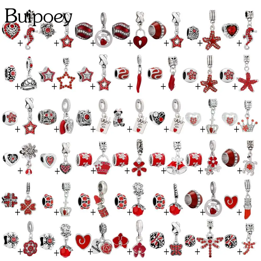 Buipoey 2 шт./лот красные бусины со стразами Подвеска звезда подходят для Diy браслетов