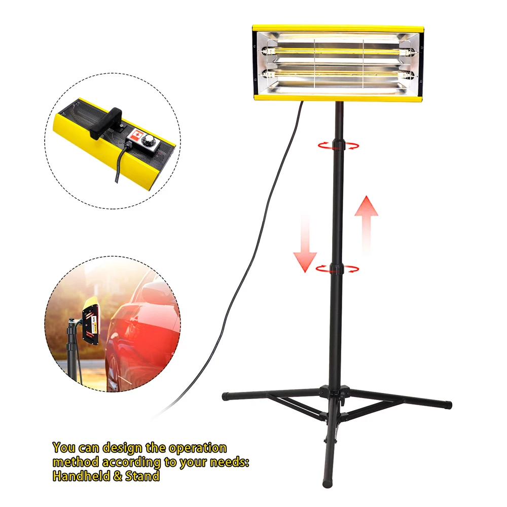 2000W Baking Infrared Paint Curing Lamp Handheld Short Wave  Car Body Paint Drying Lamp for Auto Bodywork Repair Liftable