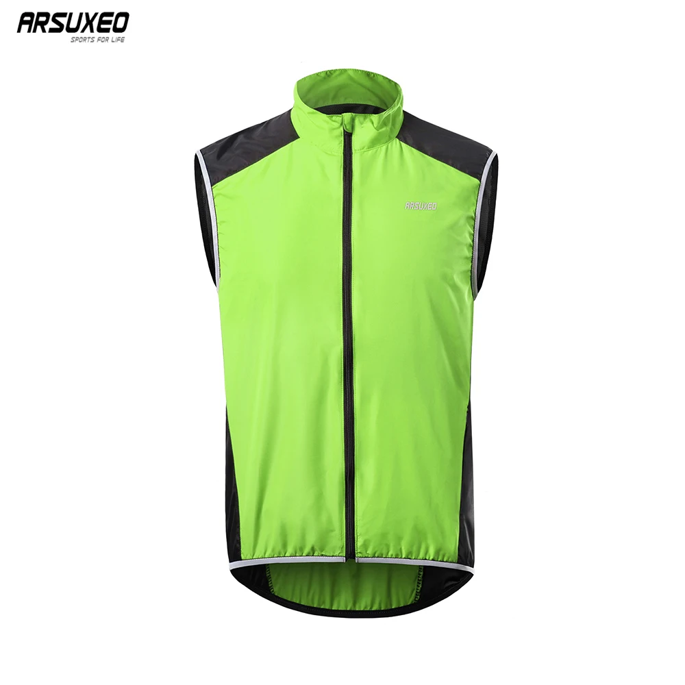

ARSUXEO Men Cycling Vest Sleeveless Bicycle Sportswear Windproof Waterproof Pro MTB Bike Jerseys Running Windbreaker Reflective