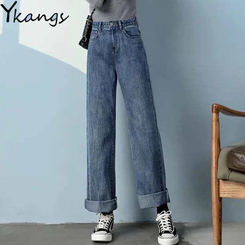 В винтажном стиле С ослабленной завышенной талией джинсы в Женские Широкие