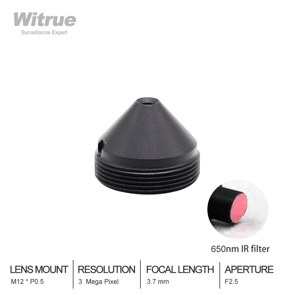 

Witrue HD 3Mega pixel Pinhole CCTV Lens 3.7MM 1/2.7" F2.5 M12 Mount with 650nm IR filter for Mini Surveillance Security Cameras