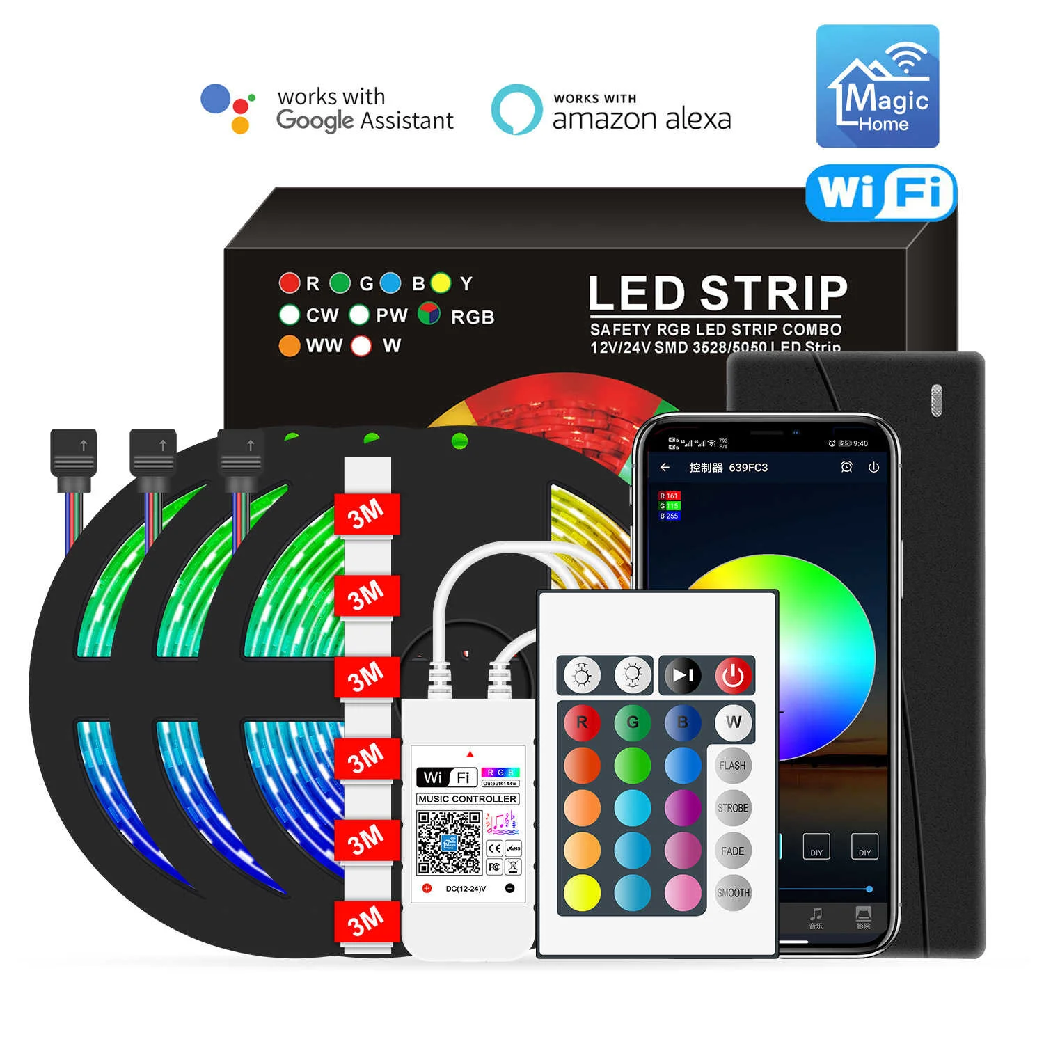 

New led5050 light belt set WiFi app music RGB voice control intelligent light bar 15m / 20m