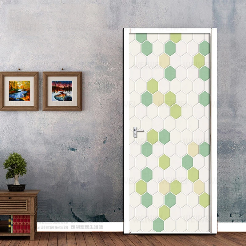 Скандинавский зеленый геометрический шестиугольник 3D настенные фрески ПВХ