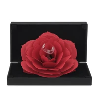 creative elegant rings red box with flower wedding engagement case foldable rose ring box for love jewelry display storage holde