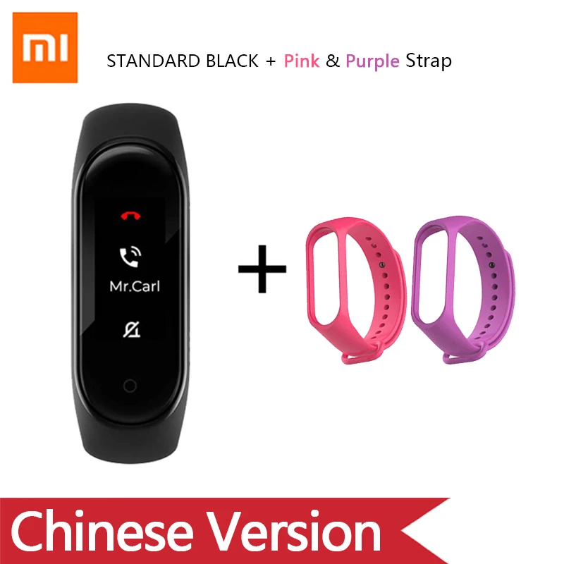 Ad Pink Purple Strap Умный Браслет OriginalXiao mi Band 4 на английском, испанском и русском языках, 3 цвета, AMOLED экран, mi band 4, Smartband, fitness Traker - Цвет: Ad Pink Purple Strap