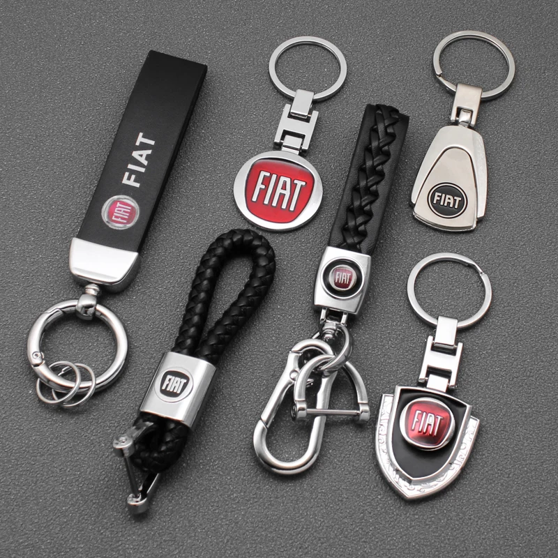 

3D Metal+Leather Car Keychain KeyRings For Fiat 500 Abarth Tipo Egea Ducato 250 Panda Freemont Doblo 600 126 124 312 Accessories