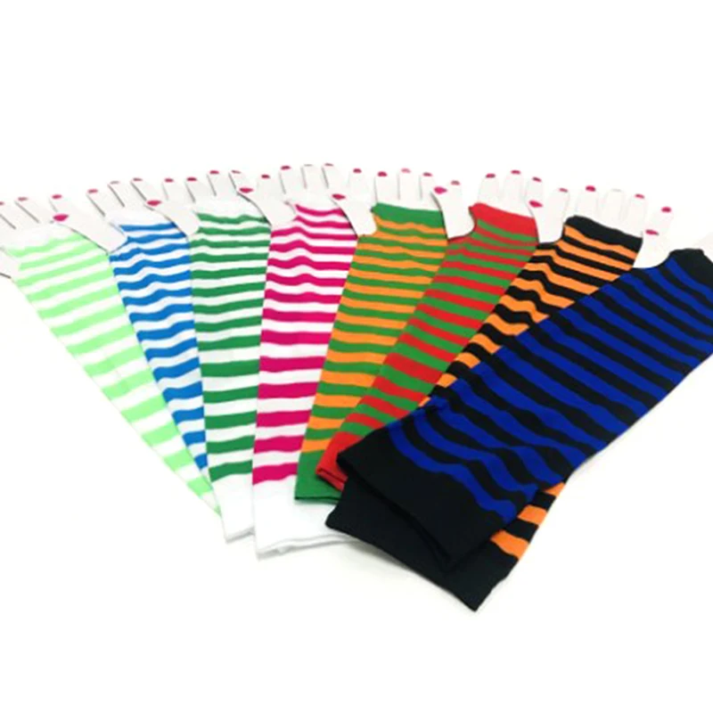 

Осенние Теплые трикотажные перчатки для рук и рук без пальцев с длинным рукавом мягкие полосатые Налокотники