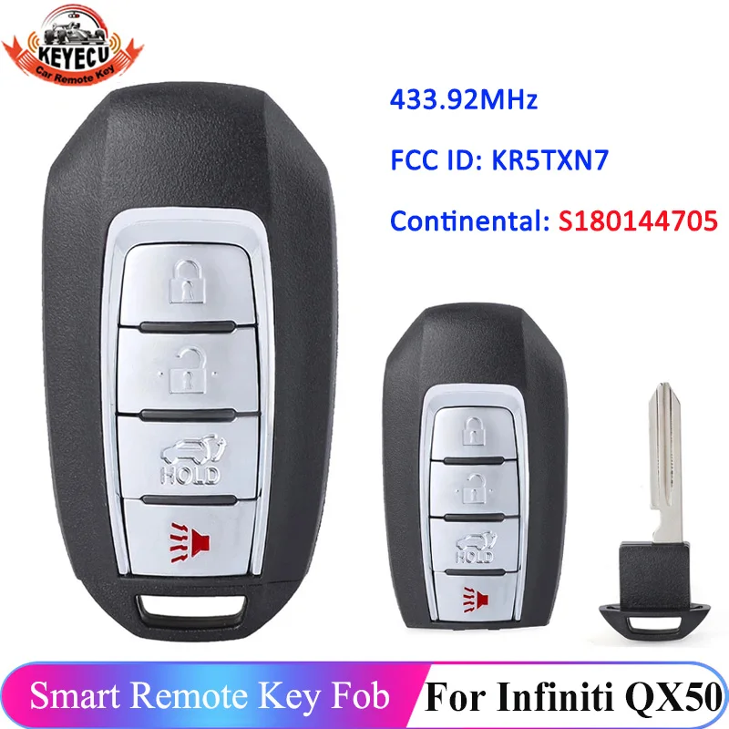 

KEYECU Continental: S180144705 FCC ID: KR5TXN1 для Infiniti QX50 2020 2021 безключевой Go 433,92 МГц 4A чип дистанционный смарт-ключ