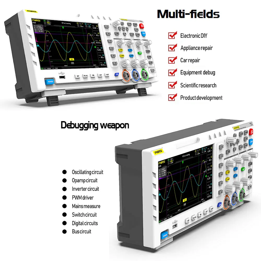 Fnirsi 1014D Настольный осциллограф цифровой USB ПК 2-канальный мультиметр генератор