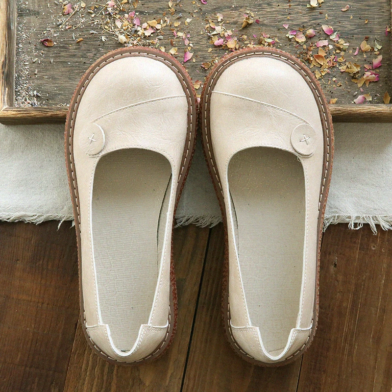 Туфли в стиле ретро Mori с круглым носком на толстой плоской подошве Удобные