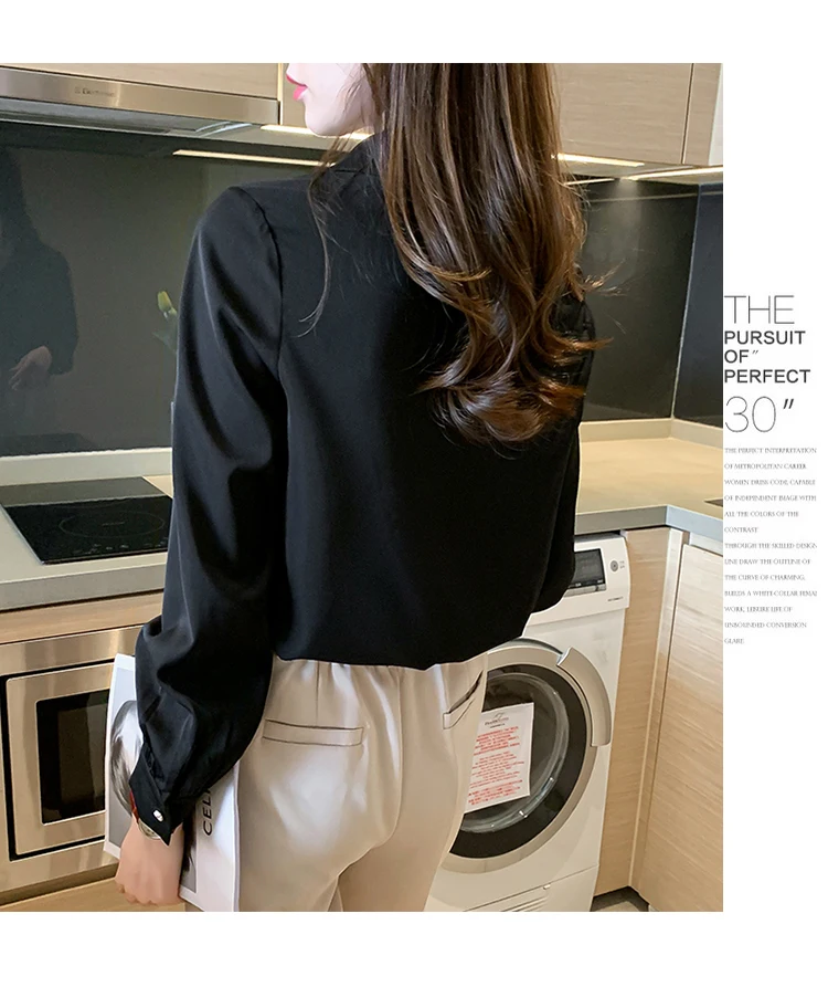 

Houthion Silk Women's Blouses Long Sleeve Top Fashion Blouse Casual Solid Silk Shirt New Korean Buttons Full V-Neck Office Lady
