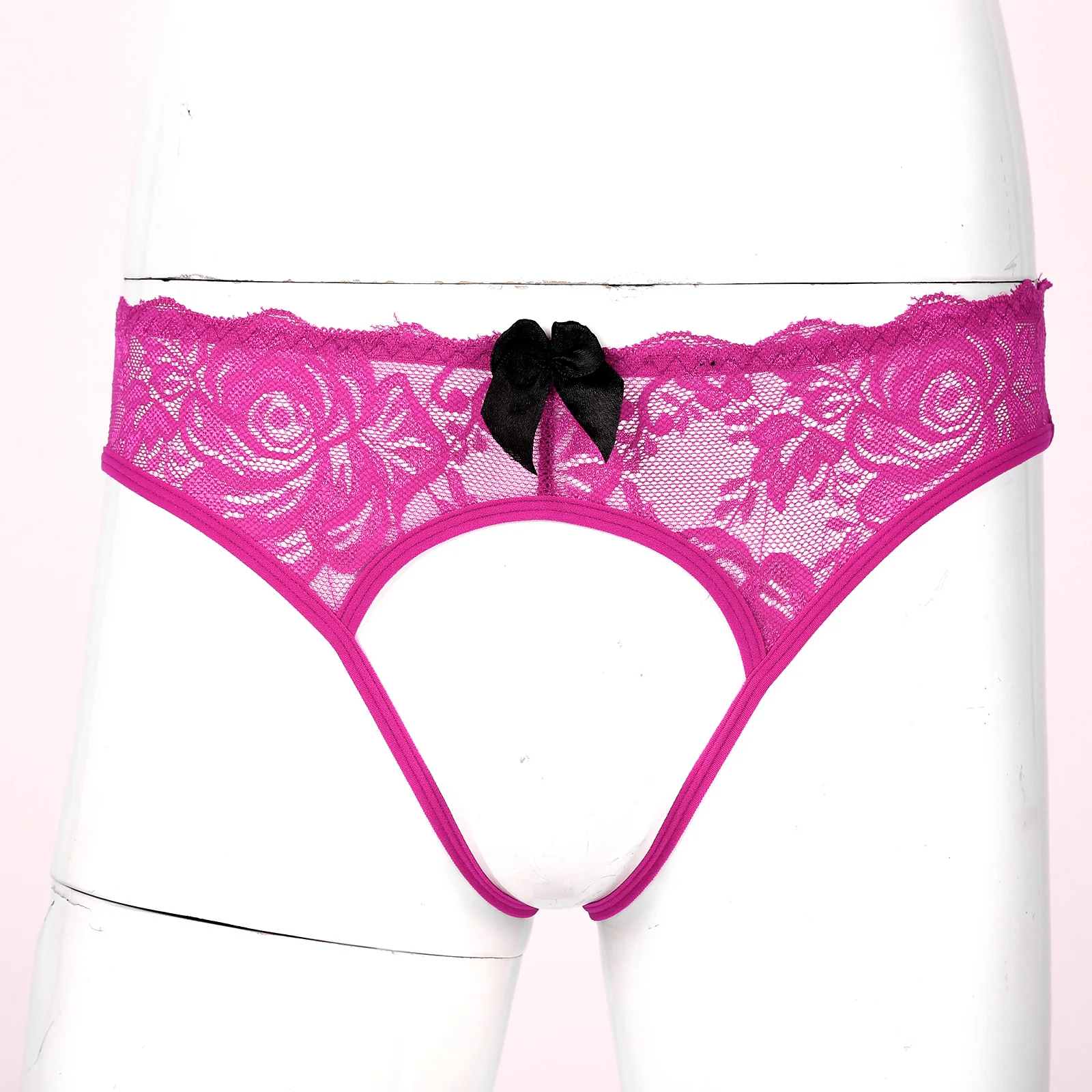 

Mens See-Through Crotchless Briefs Floral Lace Bowknot Panties Sissy Lingerie Underwear Low Waist Elastic Waistband Underpants