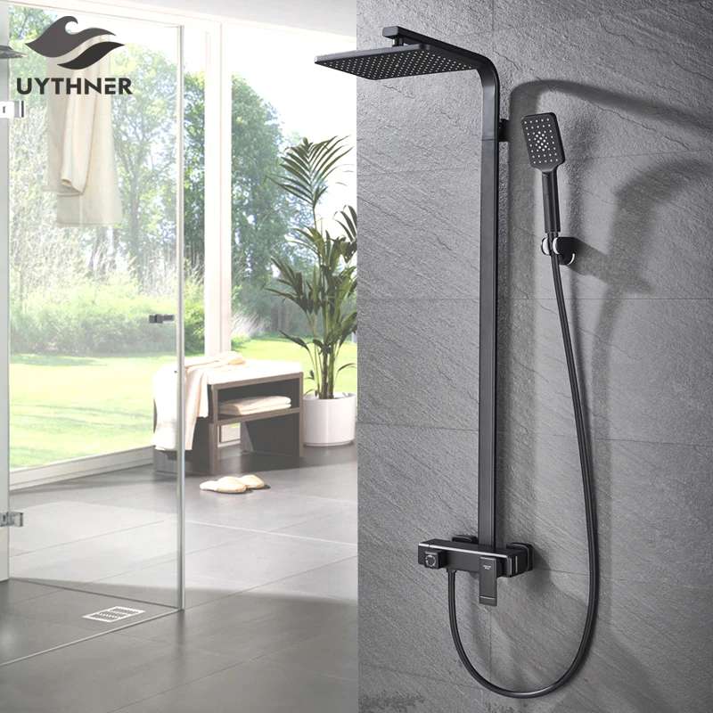 Bathroom Faucet Chrome/Black Rain Shower Head Bath Faucet Wall Mounted Bathtub Shower Mixer Tap Shower Faucet Shower Set Mixer